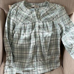 LOFT Green Plaid Blouse with Relaxed Silhouette